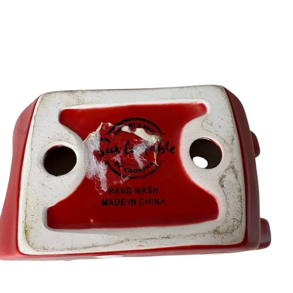 Sur La Table Red Polka Dot Chicken Ceramic Napkin Holder Farmhouse Kitchen Decor